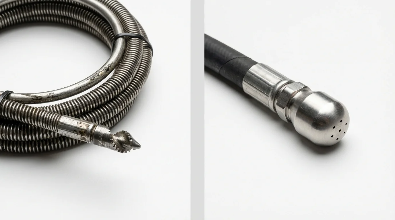 Drain snake cable and hydro jetting nozzle used for drain cleaning in Virginia City, MT