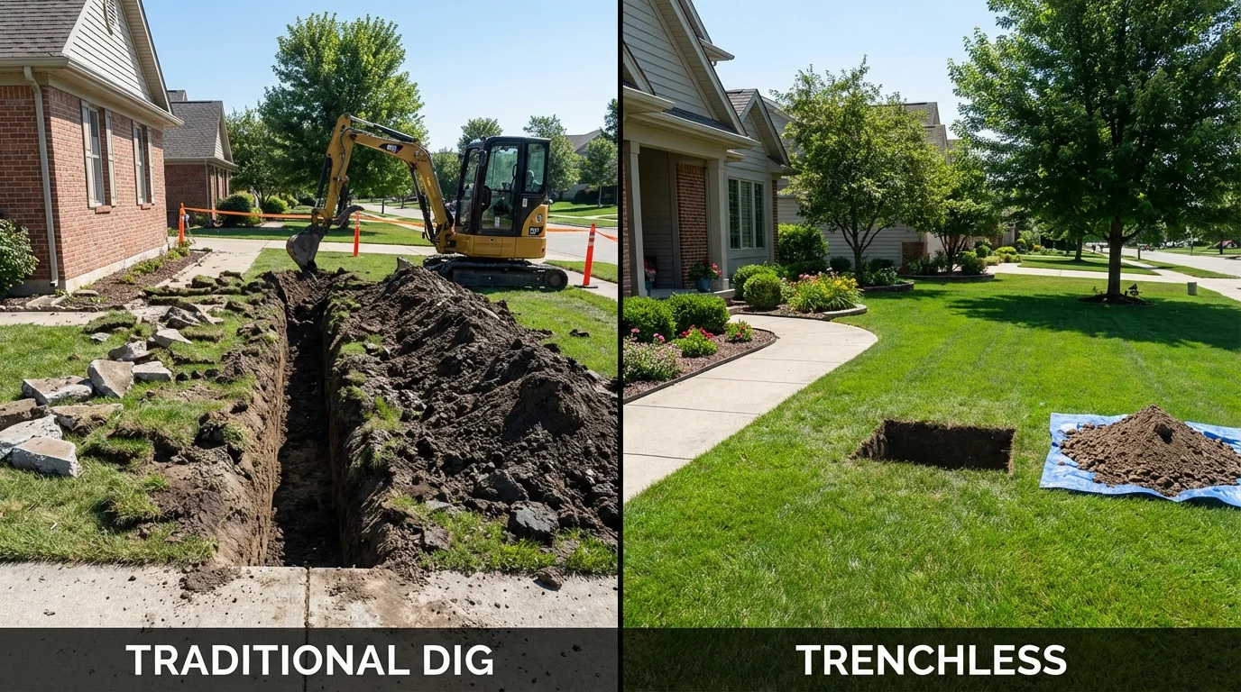 Trenchless sewer repair with minimal yard damage versus traditional excavation in Virginia City, MT